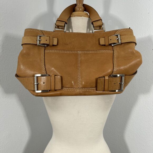 Vtg Michael Kors Purse Womens Handbag Tan Cognac Leather Top Handle Buckle Y2K - Picture 1 of 15